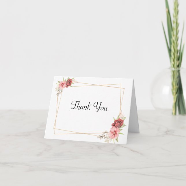 Marco dorado y tarjetas de agradecimiento florales (Anverso)
