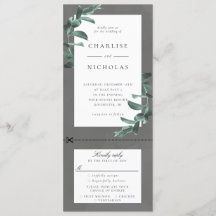 Marco Eucalyptus en invitación de boda gris con rs