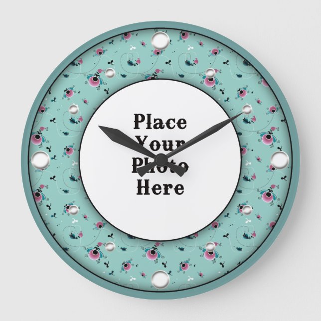 Marco floral Aqua tu reloj de pared fotográfica (Anverso)