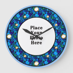 Marco floral azul tu reloj de pared fotográfica