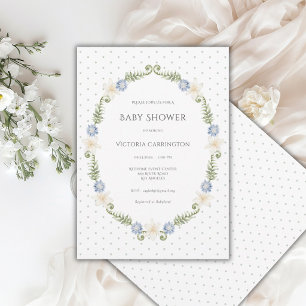 Marco floral azul verde salvia Invitación Vintage