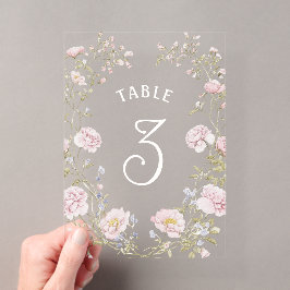 Marco Floral Blush Número de Mesa Acrílico