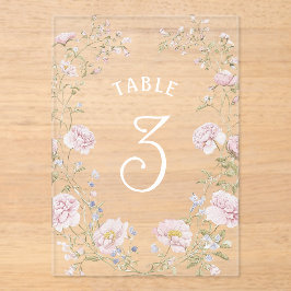Marco Floral Blush Número de Mesa Acrílico