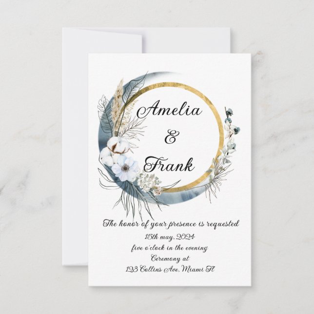 Marco floral Boho Invitación a la Boda (Anverso)