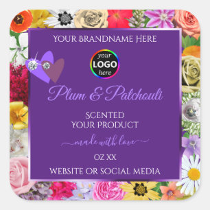 Marco floral colorido Etiquetas de productos púrpu