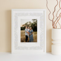 Marco floral de arte popular gris beige con texto 