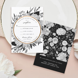 Marco floral de color blanco y negro moderno RSVP