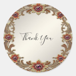 Marco floral dorado con Pegatina de piedras rojas