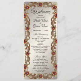 Marco floral dorado con programa de casamiento con