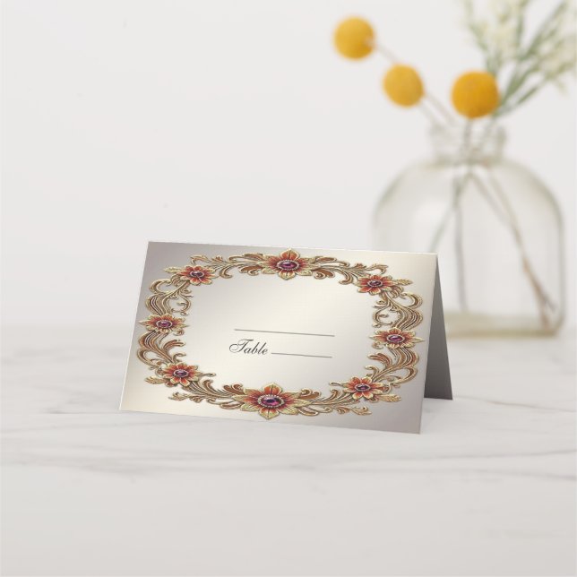 Marco floral dorado con tarjeta de plaza de piedra (Anverso)