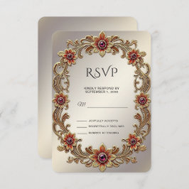 Marco floral dorado con tarjeta RSVP de piedras ro