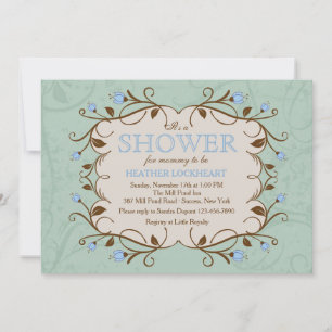 Marco Floral en Azul Invitación