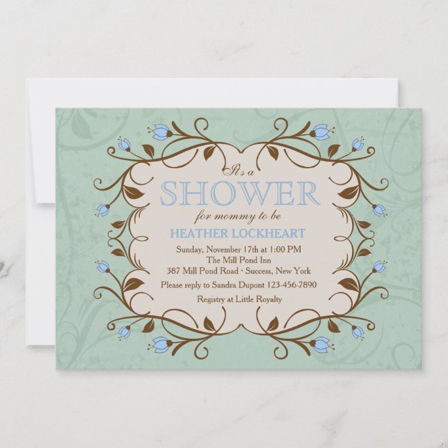 Marco Floral en Azul Invitación (Anverso)