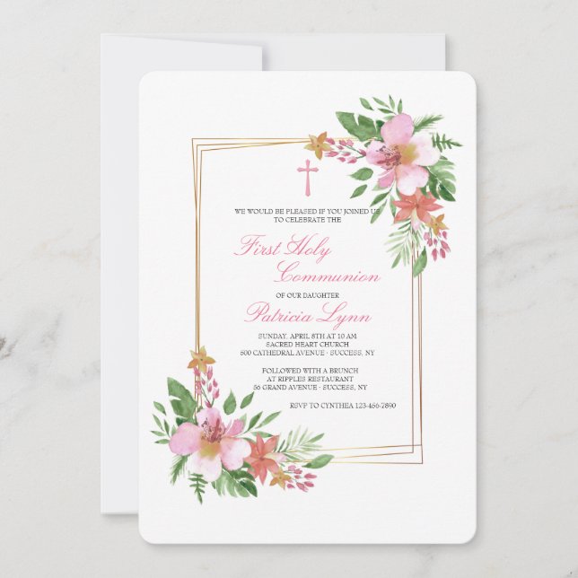 Marco Floral en Rosa Invitación (Anverso)