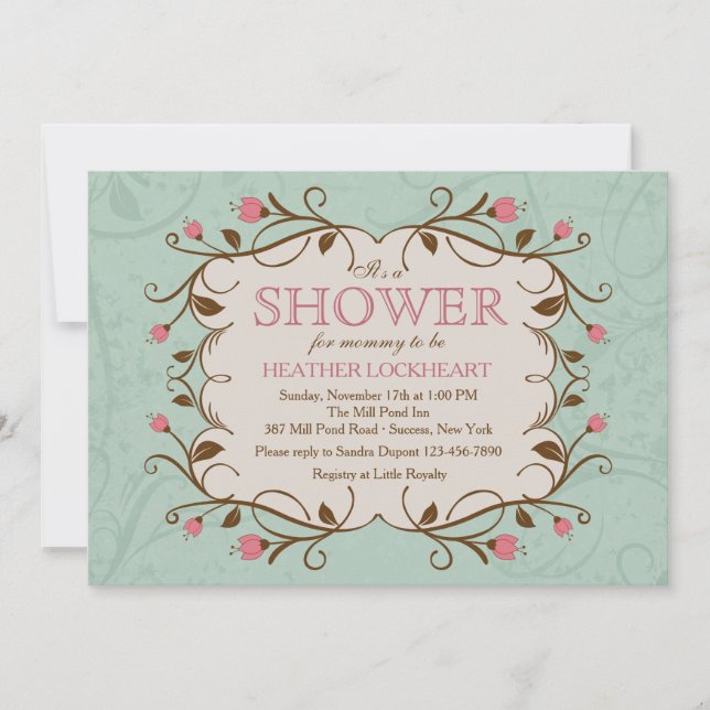 Marco Floral en Rosa Invitación (Anverso)