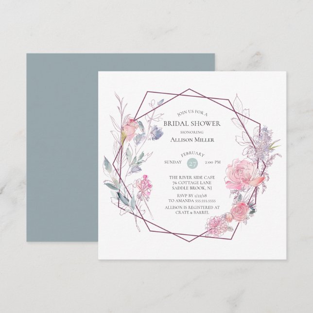 Marco floral geométrico - Invitación a la ducha de (Anverso / Reverso)