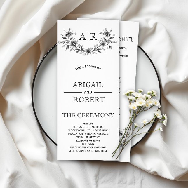 Marco floral negro con programa de boda monograma (Subido por el creador)