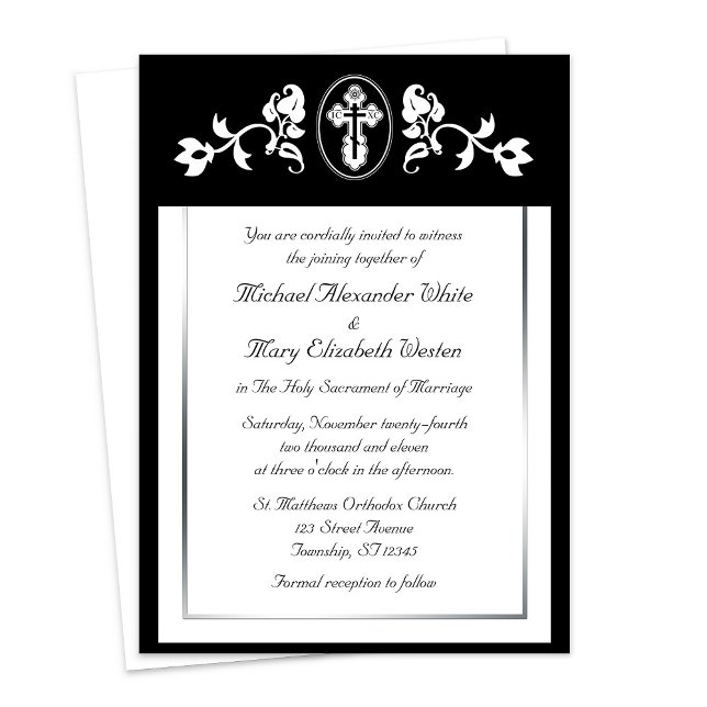 Marco floral negro - Invitaciones a la boda ortodo (Black Floral Frame - Orthodox Wedding Invitations at Ammia's Orthodox Online Store on Zazzle. )