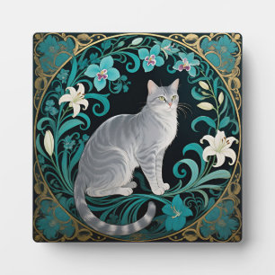 Marco Floral Ornamentado de Gato Gris