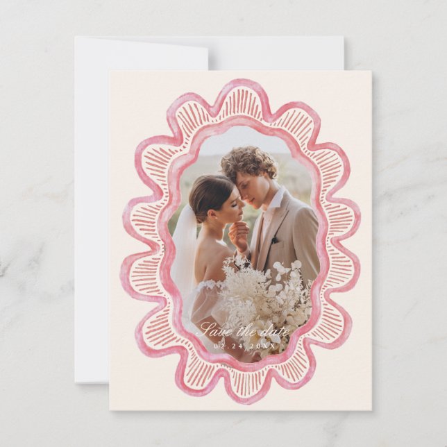 Marco fotográfico ovalado de vieira rosa pintado a (Anverso)