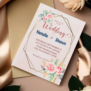 Marco geométrico de oro floral Boda Invitación