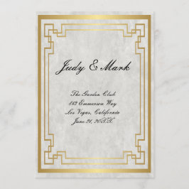 Marco geométrico dorado Menú Boda de mármol blanco