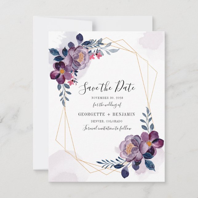 Marco Geométrico Floral Flores Moradas Guardar Fec (Anverso)