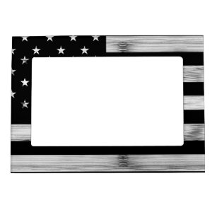Marco Magnético Bandera estadounidense Rustic Wood Black White Pat