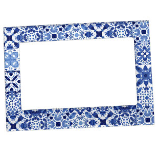 Marco Magnético Cuadros de agua del patrón de mosaico blanco azul 