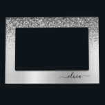 Marco Magnético Purpurina de Monograma Plateado Sparkle Girly Scri<br><div class="desc">Purpurina De Espuma Metálica De Relieve metalizado Faux Plateado Cepillado Monograma Metalizado Marco Magnético. Esto hace que la graduación perfecta, el cumpleaños, el boda, la ducha de novia, el aniversario, la ducha de bebé o la fiesta de soltera sea un regalo para alguien que ama el lujo glam y los...</div>