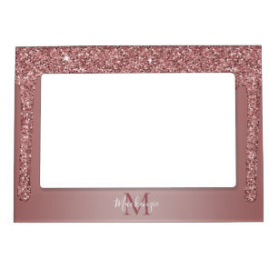 Marco Magnético Rosa elegante Purpurina de goteo de oro monograma