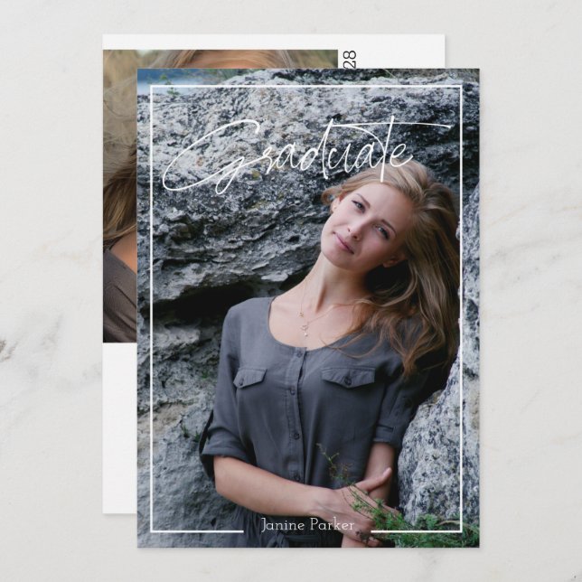Marco moderno Añadir tu anuncio de graduación de f (Anverso / Reverso)
