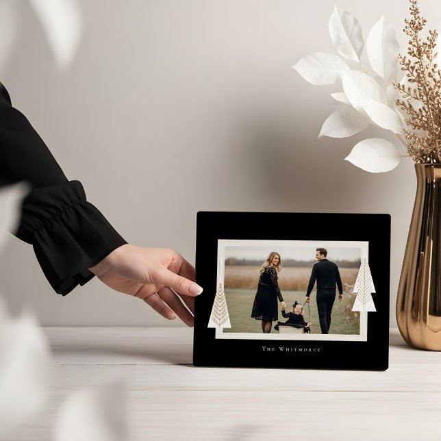 Marco moderno de rayas Fotografía de árbol de Navi (Modern Stripe Frame Evergreen Christmas Tree Photo)