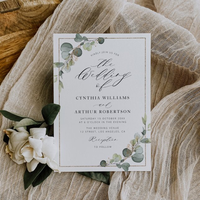 marco moderno eucalipto invitación a la boda verde (Subido por el creador)