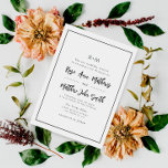 marco moderno simple invitación a la boda<br><div class="desc">diseño sencillo en blanco y negro con escritura rústica,  marco negro y escritura encantadora.</div>