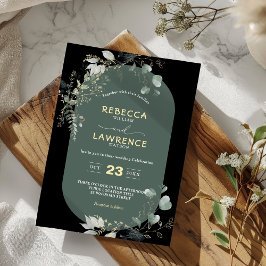 Marco moderno verde deja la invitación a la boda