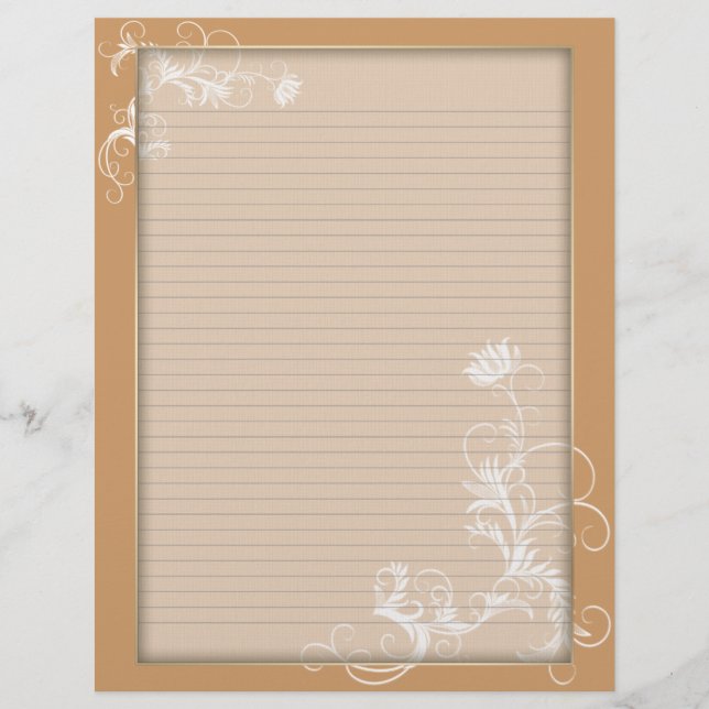Marco Naranja floral blanco de membrete opcional (Anverso)