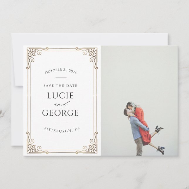 Marco Ornamental Minimalista Moderno Save the Date (Anverso)