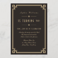Marco retro Art Deco Invitación a cumpleaños oscur
