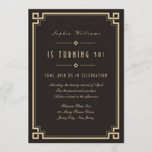 Marco retro Art Deco Invitación a cumpleaños oscur