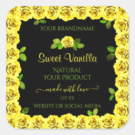 Marco rosa amarillo en etiqueta de embalaje de pro