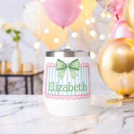 Marco Rosa y Azul con Lazo de Gingham Verde