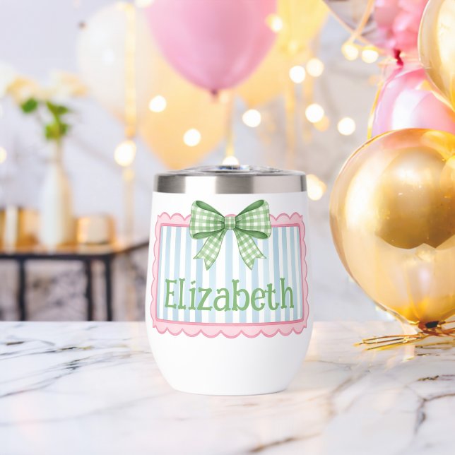 Marco Rosa y Azul con Lazo de Gingham Verde (Despedida de soltero (girado))