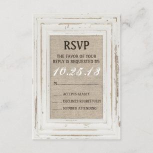 Marco Rústico Blanco y Tarjeta RSVP Burlap