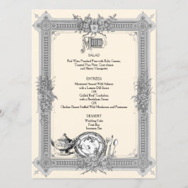 Marco victoriano elegante y menú de bodas antiguas