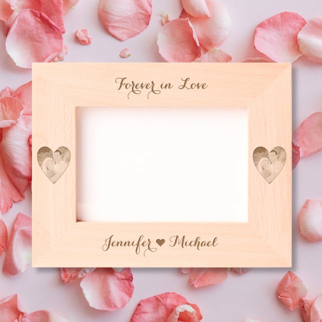 Marcos Grabados Aniversario del Monograma Boda de Pareja de Fotos (Couple Photo Hearts Monogram Wedding Anniversary Engraved Frames)