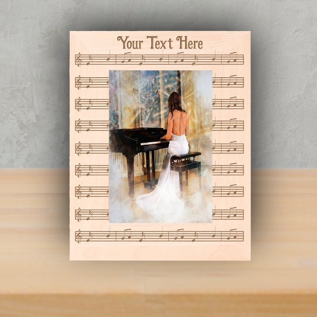 Marcos Grabados Barras de notas musicales hojas música para músico (Musician themed wood picture frame with etched sheet music bars of music notes.)