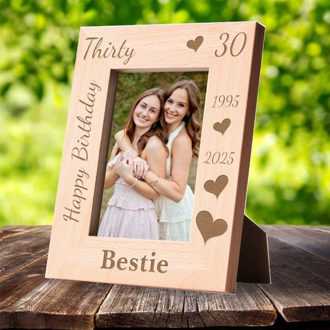 Marcos Grabados Bestie 30th Birthday Photo frame with name heart (Bestie 30th Birthday Photo frame with name heart Engraved Frames)
