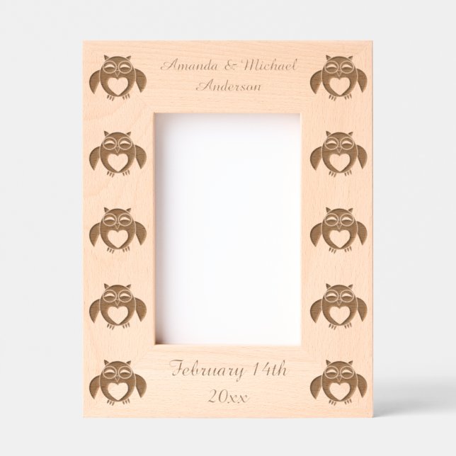 Marcos Grabados Boda personalizada de Lechuza de Amo Rosa (Anverso)