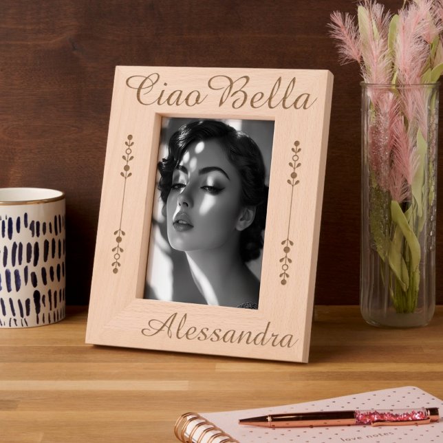 Marcos Grabados Ciao Bella Personalizado (Ciao Bella Personalized Etched Wooden Frame - Charming Italian Gift)